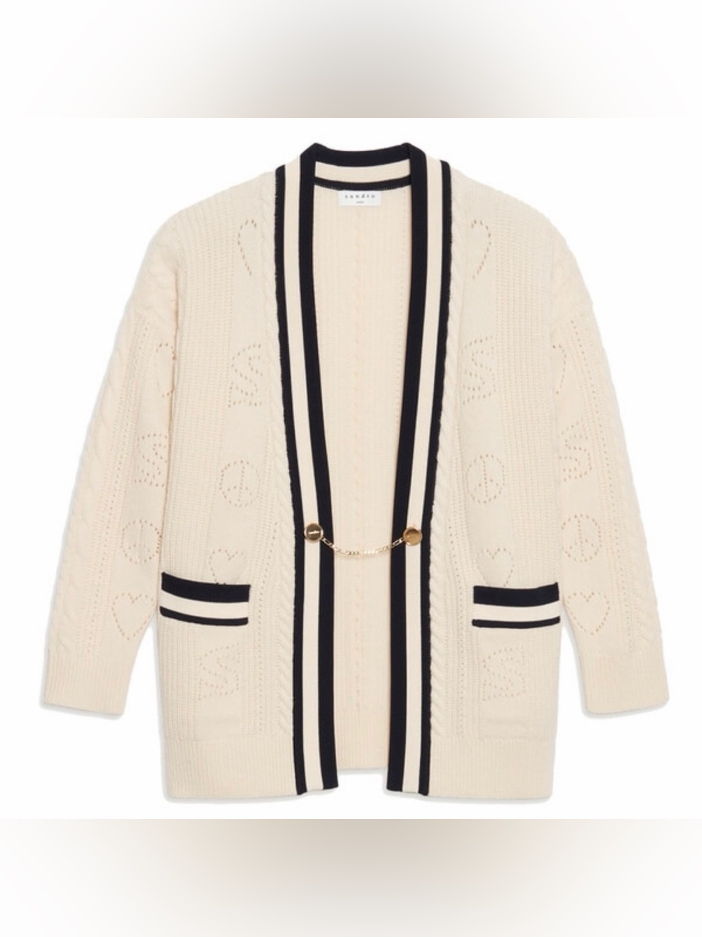 Sandro Erwan Long Cardigan-Coat with Pointelle Knit Size 2